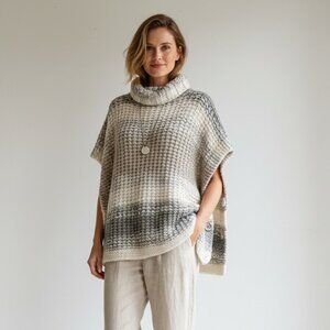 Chunky Knit Sea Color Turtleneck Poncho Sweater | Best Fit S/M